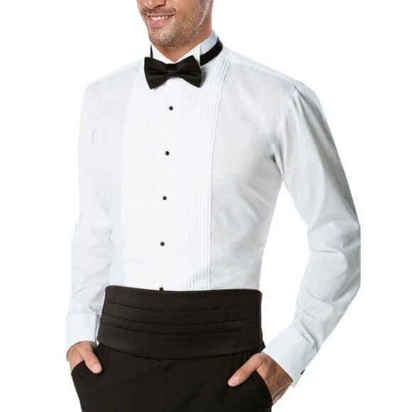 Boltini Italy Men’s Premium Tuxedo Wingtip Collar Dress Shirt with Bow Tie - Picture 1 of 2